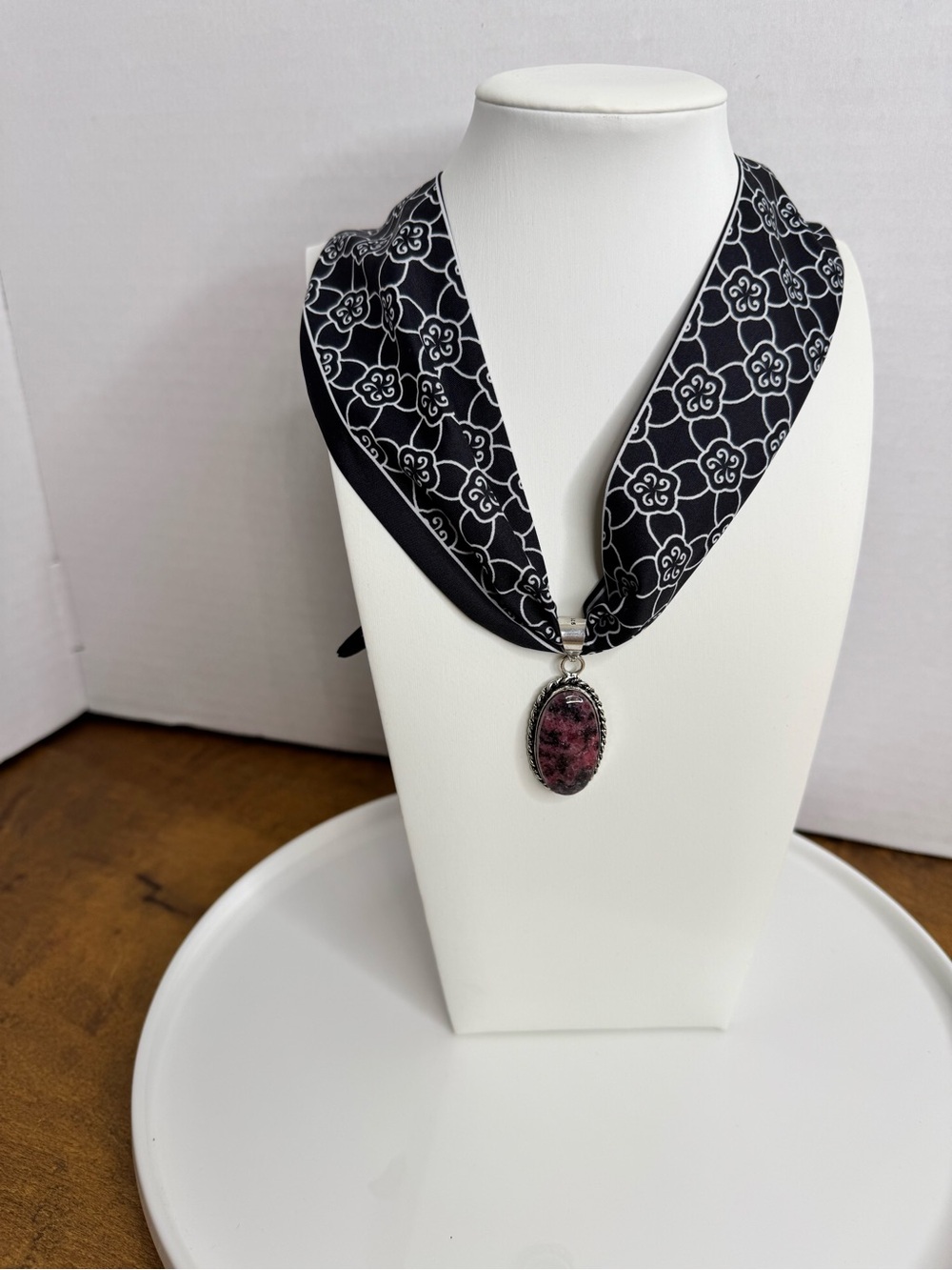Rhodonite Pendant with Scarf Necklace